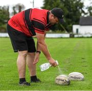 17 July 2020; Head coach David Hanlon sanitises the balls before Tullamore Women's RFC Squad Training Session. Ahead of the Contact Rugby Stage of the IRFU’s Return to Rugby Guidelines commencing on Monday 20th July, the Tullamore women's squad returned to non-contact training this week at Tullamore Rugby Football Club in Tullamore, Offaly. The Contact Rugby Stage will also see the relaunch of the Bank of Ireland Leinster Rugby Summer Camps in 21 venues across the province. Photo by Matt Browne/Sportsfile