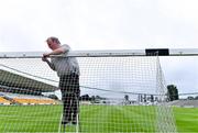 17 July 2020; Offaly groundsman and chief steward Jim Kelly, from Ballycumber, prepares the goalnets before the Leinster GAA Colleges Senior A Football Final match between Naas CBS and St Joseph's SS, Rochfortbridge at Bord na Móna O'Connor Park in Tullamore, Offaly. Competitive GAA matches have been approved to return following the guidelines of Phase 3 of the Irish Government’s Roadmap for Reopening of Society and Business and protocols set down by the GAA governing authorities. With games having been suspended since March, competitive games can take place with updated protocols including a limit of 200 individuals at any one outdoor event, including players, officials and a limited number of spectators, with social distancing, hand sanitisation and face masks being worn by those in attendance among other measures in an effort to contain the spread of the Coronavirus (COVID-19) pandemic. Photo by Piaras Ó Mídheach/Sportsfile