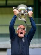 17 July 2020; St Joseph's SS manager Luke Dempsey lifts the cup after the Leinster GAA Colleges Senior A Football Final match between Naas CBS and St Joseph's SS, Rochfortbridge at Bord na Móna O'Connor Park in Tullamore, Offaly. Competitive GAA matches have been approved to return following the guidelines of Phase 3 of the Irish Government’s Roadmap for Reopening of Society and Business and protocols set down by the GAA governing authorities. With games having been suspended since March, competitive games can take place with updated protocols including a limit of 200 individuals at any one outdoor event, including players, officials and a limited number of spectators, with social distancing, hand sanitisation and face masks being worn by those in attendance among other measures in an effort to contain the spread of the Coronavirus (COVID-19) pandemic. Photo by Piaras Ó Mídheach/Sportsfile