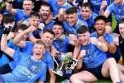 17 July 2020; St Joseph's players celebrate with the cup after the Leinster GAA Colleges Senior A Football Final match between Naas CBS and St Joseph's SS, Rochfortbridge at Bord na Móna O'Connor Park in Tullamore, Offaly. Competitive GAA matches have been approved to return following the guidelines of Phase 3 of the Irish Government’s Roadmap for Reopening of Society and Business and protocols set down by the GAA governing authorities. With games having been suspended since March, competitive games can take place with updated protocols including a limit of 200 individuals at any one outdoor event, including players, officials and a limited number of spectators, with social distancing, hand sanitisation and face masks being worn by those in attendance among other measures in an effort to contain the spread of the Coronavirus (COVID-19) pandemic. Photo by Piaras Ó Mídheach/Sportsfile