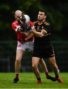 17 July 2020; Niall Brolly of East Belfast in action against Stephen Moore of St Michael's during the 2020 Down GAA ACFL Division 4B match between St Michael's and East Belfast at St Michael's GAA Ground in Magheralin, Down. Competitive GAA matches have been approved to return following the guidelines of Northern Ireland’s COVID-19 recovery plan and protocols set down by the GAA governing authorities. With games having been suspended since March, competitive games can take place with updated protocols with only players, officials and essential personnel permitted to attend, social distancing, hand sanitisation and face masks being worn by those in attendance in an effort to contain the spread of the Coronavirus (COVID-19) pandemic. Photo by David Fitzgerald/Sportsfile