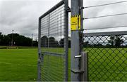 17 July 2020; A view of a sanitising station ahead of the Down County Senior Football League Division 1A match between Clonduff and Kilcoo at Clonduff Park in Newry, Down. Competitive GAA matches have been approved to return following the guidelines of Northern Ireland’s COVID-19 recovery plan and protocols set down by the GAA governing authorities. With games having been suspended since March, competitive games can take place with updated protocols with only players, officials and essential personnel permitted to attend, social distancing, hand sanitisation and face masks being worn by those in attendance in an effort to contain the spread of the Coronavirus (COVID-19) pandemic. Photo by Sam Barnes/Sportsfile