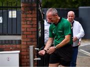17 July 2020; Referee Brendan Rice uses hand sanitiser ahead of the Down County Senior Football League Division 1A match between Clonduff and Kilcoo at Clonduff Park in Newry, Down. Competitive GAA matches have been approved to return following the guidelines of Northern Ireland’s COVID-19 recovery plan and protocols set down by the GAA governing authorities. With games having been suspended since March, competitive games can take place with updated protocols with only players, officials and essential personnel permitted to attend, social distancing, hand sanitisation and face masks being worn by those in attendance in an effort to contain the spread of the Coronavirus (COVID-19) pandemic. Photo by Sam Barnes/Sportsfile