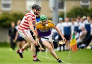 18 July 2020; Conal Clancy of Faythe Harriers is tackled by John Breen of Ferns St Aidans during the Wexford County Senior Hurling Championship Group B Round 1 match between Ferns St Aidan's and Faythe Harriers at Bellefield in Enniscorthy, Wexford. Competitive GAA matches have been approved to return following the guidelines of Phase 3 of the Irish Government’s Roadmap for Reopening of Society and Business and protocols set down by the GAA governing authorities. With games having been suspended since March, competitive games can take place with updated protocols including a limit of 200 individuals at any one outdoor event, including players, officials and a limited number of spectators, with social distancing, hand sanitisation and face masks being worn by those in attendance among other measures in an effort to contain the spread of the Coronavirus (COVID-19) pandemic. Photo by Eóin Noonan/Sportsfile