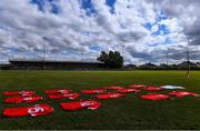 18 July 2020; The jerseys for the Athy starting 15 laid out on the grass before the Kildare County Senior Football League Division 1 Section B Round 1 match between Athy and Sarsfields at Athy GAA Club in Athy in Kildare. Competitive GAA matches have been approved to return following the guidelines of Phase 3 of the Irish Government’s Roadmap for Reopening of Society and Business and protocols set down by the GAA governing authorities. With games having been suspended since March, competitive games can take place with updated protocols including a limit of 200 individuals at any one outdoor event, including players, officials and a limited number of spectators, with social distancing, hand sanitisation and face masks being worn by those in attendance among other measures in an effort to contain the spread of the Coronavirus (COVID-19) pandemic. Photo by Piaras Ó Mídheach/Sportsfile