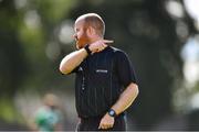 18 July 2020; Referee Paddy McDermott during the Kildare County Senior Football League Division 1 Section B Round 1 match between Athy and Sarsfields at Athy GAA Club in Athy in Kildare. Competitive GAA matches have been approved to return following the guidelines of Phase 3 of the Irish Government’s Roadmap for Reopening of Society and Business and protocols set down by the GAA governing authorities. With games having been suspended since March, competitive games can take place with updated protocols including a limit of 200 individuals at any one outdoor event, including players, officials and a limited number of spectators, with social distancing, hand sanitisation and face masks being worn by those in attendance among other measures in an effort to contain the spread of the Coronavirus (COVID-19) pandemic. Photo by Piaras Ó Mídheach/Sportsfile