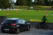 18 July 2020; A general view of the action as spectators look on during the Michael Walsh Secondary Senior Football League Group 4 Round 1 match between The Neale and Castlebar Mitchels at Pairc Naomh Feichin in Cong, Mayo. Competitive GAA matches have been approved to return following the guidelines of Phase 3 of the Irish Government’s Roadmap for Reopening of Society and Business and protocols set down by the GAA governing authorities. With games having been suspended since March, competitive games can take place with updated protocols including a limit of 200 individuals at any one outdoor event, including players, officials and a limited number of spectators, with social distancing, hand sanitisation and face masks being worn by those in attendance among other measures in an effort to contain the spread of the Coronavirus (COVID-19) pandemic. Photo by Brendan Moran/Sportsfile