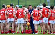 18 July 2020; Cuala manager Willie Maher speaks to his players ahead of the Dublin County Senior Hurling Championship Group 4 Round 1 match between Cuala and Thomas Davis at Bray Emmets GAA club in Bray, Wicklow. Competitive GAA matches have been approved to return following the guidelines of Phase 3 of the Irish Government’s Roadmap for Reopening of Society and Business and protocols set down by the GAA governing authorities. With games having been suspended since March, competitive games can take place with updated protocols including a limit of 200 individuals at any one outdoor event, including players, officials and a limited number of spectators, with social distancing, hand sanitisation and face masks being worn by those in attendance among other measures in an effort to contain the spread of the Coronavirus (COVID-19) pandemic. Photo by Ramsey Cardy/Sportsfile