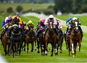 19 July 2020; Sonaiyla, left, with Billy Lee up, races alongside eventual second place Music To My Ears, right, with Wayne Lordan up, on their way to winning the Manguard Plus Summer Fillies Handicap at The Curragh Racecourse in Kildare. Racing remains behind closed doors to the public under guidelines of the Irish Government in an effort to contain the spread of the Coronavirus (COVID-19) pandemic. Photo by Seb Daly/Sportsfile