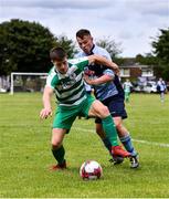 19 July 2020; Stephen Curtis of Kilmore Celtic in action against Gerard Keating of St Paul's Artane during the Leinster Senior League Major Sunday First Division match between St Paul's Artane and Kilmore Celtic at McCauley Park in Artane, Dublin.  Photo by Sam Barnes/Sportsfile