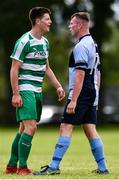 19 July 2020; Stephen Curtis of Kilmore Celtic, left, and Gerard Keating of St Paul's Artane exchange views during the Leinster Senior League Major Sunday First Division match between St Paul's Artane and Kilmore Celtic at McCauley Park in Artane, Dublin.  Photo by Sam Barnes/Sportsfile