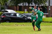19 July 2020; Mark Lynch of Kilmore Celtic, left, celebrates with team-mates after scoring his side's first goal during the Leinster Senior League Major Sunday First Division match between St Paul's Artane and Kilmore Celtic at McCauley Park in Artane, Dublin.  Photo by Sam Barnes/Sportsfile