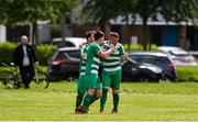 19 July 2020; Mark Lynch of Kilmore Celtic, right, celebrates with team-mates after scoring his side's first goal during the Leinster Senior League Major Sunday First Division match between St Paul's Artane and Kilmore Celtic at McCauley Park in Artane, Dublin.  Photo by Sam Barnes/Sportsfile