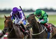 19 July 2020; Lemista, right, with Colin Keane up, races alongside eventual second place Lovelier, with Wayne Lordan up, on their way to winning the Kilboy Estate Stakes at The Curragh Racecourse in Kildare. Racing remains behind closed doors to the public under guidelines of the Irish Government in an effort to contain the spread of the Coronavirus (COVID-19) pandemic. Photo by Seb Daly/Sportsfile