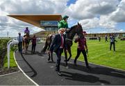 19 July 2020; Jockey Colin Keane and mount Lemista are lead around the parade ring prior to the Kilboy Estate Stakes at The Curragh Racecourse in Kildare. Racing remains behind closed doors to the public under guidelines of the Irish Government in an effort to contain the spread of the Coronavirus (COVID-19) pandemic. Photo by Seb Daly/Sportsfile