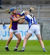 19 July 2020; Oisin O'Rorke of Kilmacud Crokes in action against Simon Lambert of Ballyboden St Enda's during the Dublin County Senior Hurling Championship Round 1 match between Ballyboden St Enda's and Kilmacud Crokes at Parnell Park in Dublin. Competitive GAA matches have been approved to return following the guidelines of Phase 3 of the Irish Government’s Roadmap for Reopening of Society and Business and protocols set down by the GAA governing authorities. With games having been suspended since March, competitive games can take place with updated protocols including a limit of 200 individuals at any one outdoor event, including players, officials and a limited number of spectators, with social distancing, hand sanitisation and face masks being worn by those in attendance among other measures in an effort to contain the spread of the Coronavirus (COVID-19) pandemic. Photo by Ramsey Cardy/Sportsfile
