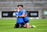 17 July 2020; Joseph's SS players Ciaran Daly, left, and Jack Torpey celebrate after the Leinster GAA Colleges Senior A Football Final match between Naas CBS and St Joseph's SS, Rochfortbridge at Bord na Móna O'Connor Park in Tullamore, Offaly. Competitive GAA matches have been approved to return following the guidelines of Phase 3 of the Irish Government’s Roadmap for Reopening of Society and Business and protocols set down by the GAA governing authorities. With games having been suspended since March, competitive games can take place with updated protocols including a limit of 200 individuals at any one outdoor event, including players, officials and a limited number of spectators, with social distancing, hand sanitisation and face masks being worn by those in attendance among other measures in an effort to contain the spread of the Coronavirus (COVID-19) pandemic. Photo by Piaras Ó Mídheach/Sportsfile