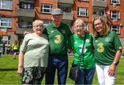 21 July 2020; May Gilligan, Davy Keogh, Theresa McCarthy and Angela Reddan, residents of Iveagh Trust Kevin Street in Dublin, during a rememberance for Jack Charlton on the day of his funeral in Newcastle, England. The former Republic of Ireland manager Jack Charlton lead the Republic of Ireland team to their first major finals at UEFA Euro 1988, and subsequently the FIFA World Cup 1990, in Italy, and the FIFA World Cup 1994, in USA.  Photo by Stephen McCarthy/Sportsfile