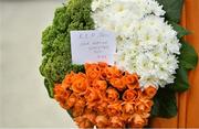 21 July 2020; A view of a wreath at the Walkinstown Roundabout in Dublin where Republic of Ireland supporters gathered as a mark of respect to the passing of former Republic of Ireland manager Jack Charlton, who lead the Republic of Ireland team to their first major finals at UEFA Euro 1988, and subsequently the FIFA World Cup 1990, in Italy, and the FIFA World Cup 1994, in USA.  Photo by Seb Daly/Sportsfile