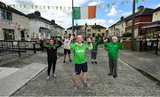 21 July 2020; Republic of Ireland supporters, from left, Edel Foley, Declan Armstrong, Paul Martyn, Marie Early and Chrissie Dardis, from 'The Avenue', Benmadigan Road, in Dublin, came out today to celebrate the life of Jack Charlton on the day of his funeral in Newcastle, England. The former Republic of Ireland manager Jack Charlton lead the Republic of Ireland team to their first major finals at UEFA Euro 1988, and subsequently the FIFA World Cup 1990, in Italy, and the FIFA World Cup 1994, in USA. Photo by Seb Daly/Sportsfile