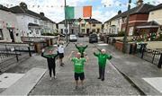 21 July 2020; Republic of Ireland supporters, from left, Edel Foley, Declan Armstrong, Paul Martyn, Marie Early and Chrissie Dardis, from 'The Avenue', Benmadigan Road, in Dublin, came out today to celebrate the life of Jack Charlton on the day of his funeral in Newcastle, England. The former Republic of Ireland manager Jack Charlton lead the Republic of Ireland team to their first major finals at UEFA Euro 1988, and subsequently the FIFA World Cup 1990, in Italy, and the FIFA World Cup 1994, in USA. Photo by Seb Daly/Sportsfile