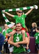 21 July 2020; Republic of Ireland supporters Steven, age 8, and Eoin Best, from Walkinstown, gathered alongside fellow supporters at the Walkinstown Roundabout in Dublin to celebrate the life of Jack Charlton on the day of his funeral in Newcastle, England. The former Republic of Ireland manager Jack Charlton lead the Republic of Ireland team to their first major finals at UEFA Euro 1988, and subsequently the FIFA World Cup 1990, in Italy, and the FIFA World Cup 1994, in USA. Photo by Seb Daly/Sportsfile