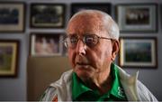 21 July 2020; Former Republic of Ireland squad kit manager Charlie O'Leary watches the broadcast of Jack Charlton’s funeral service, in West Road Crematorium, at his home in Dublin. The former Republic of Ireland manager Jack Charlton lead the Republic of Ireland team to their first major finals at UEFA Euro 1988, and subsequently the FIFA World Cup 1990, in Italy, and the FIFA World Cup 1994, in USA.  Photo by Ray McManus/Sportsfile