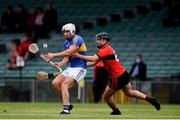 23 July 2020; Aaron Gillane of Patrickswell in action against Ronan Connolly of Adare during the Limerick County Senior Hurling Championship Round 1 match between Patrickswell and Adare at LIT Gaelic Grounds in Limerick. Competitive GAA matches have been approved to return following the guidelines of Phase 3 of the Irish Government’s Roadmap for Reopening of Society and Business and protocols set down by the GAA governing authorities. With games having been suspended since March, competitive games can take place with updated protocols including a limit of 200 individuals at any one outdoor event, including players, officials and a limited number of spectators, with social distancing, hand sanitisation and face masks being worn by those in attendance among other measures in an effort to contain the spread of the Coronavirus (COVID-19). Photo by Sam Barnes/Sportsfile