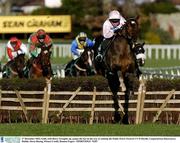 27 December 2003; Guilt, with Barry Geraghty up, jumps the last on the way to winning the Paddy Power Festival 3-Y-O Hurdle, Leopardstown Racecourse, Dublin. Horse Racing. Picture Credit; Damien Eagers / SPORTSFILE *EDI*