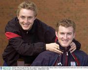 1 October 2003; Daragh Sheridan, left, Longford Town, with his brother Declan, Galway United, pictured before both teams meet in the Carlsberg FAI Cup semi-final. Picture credit; David Maher / SPORTSFILE *EDI*