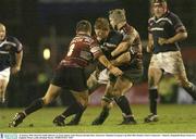 10 January 2004; Paul O'Connell, Munster, in action against Andy Deacon and Jake Boer, Gloucester. Heineken European Cup 2003-2004, Round 3, Pool 5, Gloucester v Munster, Kingsholm Road, Gloucester, England. Picture credit; Brendan Moran / SPORTSFILE *EDI*