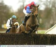11 January 2004; Emotional Moment, with Barry Geraghty up, clears the last ahead of Stashedaway, Ruby Walsh up, left, on their way to winning the Paddy Fitzpatrick Memorial Novice Steeplechase, Leopardstown Racecourse, Dublin. Picture credit; Pat Murphy / SPORTSFILE *EDI*