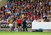 29 June 2013; Dublin selector Ciarán Hetherton pleads his innocence to referee Barry Kelly after a player had falls over the sideline. Leinster GAA Hurling Senior Championship, Semi-Final Replay, Kilkenny v Dublin, O'Moore Park, Portlaoise, Co. Laois. Picture credit: Ray McManus / SPORTSFILE