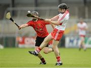 30 June 2013; Malachy O'Hagan, Derry, in action against Scott Nicholson, Down. Ulster GAA Hurling Senior Championship, Semi-Final, Derry v Down, Athletic Grounds, Armagh. Picture credit: Brendan Moran / SPORTSFILE