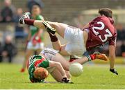 30 June 2013; Conor Byrne, Mayo, in action against Joseph Donnellan, Galway. Electric Ireland Connacht GAA Football Minor Championship, Semi-Final, Galway v Mayo, Hyde Park, Roscommon. Picture credit: Barry Cregg / SPORTSFILE