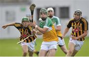 26 June 2013; Stephen Quirke, Offaly, in action against Jack Nolan, left, and Willie Phelan, Kilkenny. Bord Gáis Energy Leinster GAA Hurling Under 21 Championship Semi-Final, Offaly v Kilkenny, O'Connor Park, Tullamore, Co. Offaly. Picture credit: Pat Murphy / SPORTSFILE