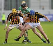 26 June 2013; Aodhan Kealey, Offaly, in action against Ollie Walsh, left, and Luke Harney, right, Kilkenny. Bord Gáis Energy Leinster GAA Hurling Under 21 Championship Semi-Final, Offaly v Kilkenny, O'Connor Park, Tullamore, Co. Offaly. Picture credit: Pat Murphy / SPORTSFILE