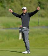30 June 2013; Paul Casey, England, celebrates his eagle winning putt on the 18th green at the Irish Open Golf Championship 2013. Carton House, Maynooth, Co. Kildare. Picture credit: Matt Browne / SPORTSFILE