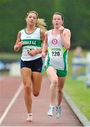 30 June 2013; Amy O'Donoghue, Emerald AC, left, on her way to winning the Junior Women's 1500m final while Rachel Smyth, St. Cocoa's AC, 220, right, won the U23 Women's 1500m race at the Woodie’s DIY National Junior & U23 Track and Field Championships. Tullamore Harriers, Tullamore, Co. Offaly. Picture credit: Pat Murphy / SPORTSFILE