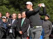 30 June 2013; An Taoiseach Enda Kenny T.D. watches Paul Casey, England, yee off at the 18th during the Irish Open Golf Championship 2013. Carton House, Maynooth, Co. Kildare. Picture credit: Matt Browne / SPORTSFILE