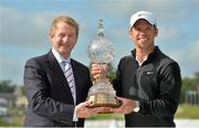 30 June 2013; An Taoiseach Enda Kenny T.D. presents Paul Casey, England, with the Irish Open Trophy after the Irish Open Golf Championship 2013. Carton House, Maynooth, Co. Kildare. Picture credit: Matt Browne / SPORTSFILE