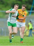 30 June 2013; Lorcan Mulvey, London, in action against Paddy McGowan, Leitrim. Connacht GAA Football Senior Championship, Semi-Final Replay, Leitrim v London, Hyde Park, Roscommon. Picture credit: Barry Cregg / SPORTSFILE