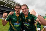 30 June 2013; Donal Keoghan, left, and Bryan Menton, Meath, celebrate at the end of the game. Leinster GAA Football Senior Championship, Semi-Final, Meath v Wexford, Croke Park, Dublin. Picture credit: David Maher / SPORTSFILE