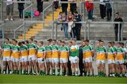29 June 2013; The Offaly squad stand together during the National Anthem. GAA Football All-Ireland Senior Championship, Round 1, Offaly v Tyrone, O'Connor Park, Tullamore, Co. Offaly. Picture credit: David Maher / SPORTSFILE