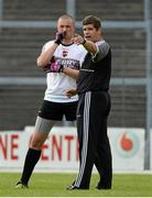1 July 2013; Kerry manager Eamonn Fitzmaurice in conversation with Kieran Donaghy during squad training ahead of their Munster GAA Football Senior Championship final against Cork on Sunday. Fitzgerald Stadium, Killarney, Co. Kerry. Picture credit: Diarmuid Greene / SPORTSFILE