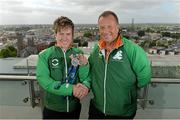 2 July 2013; In attendance at the Waterways Ireland triAthlone and Elite Junior European Cup official launch are elite junior athlete Constantine Doherty and Triathlon Ireland CEO Chris Kitchen. Sheraton Athlone, Athlone, Co. Westmeath. Picture credit: Diarmuid Greene / SPORTSFILE