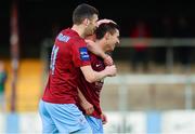 1 July 2013; Jason Marks, Drogheda United, is congratulated by team-mate Gavin Brennan, left, after scoring his side's first goal. EA Sports Cup, Quarter-Final, Drogheda United v Cork City, Hunky Dorys Park, Drogheda, Co. Louth. Photo by Sportsfile