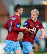 1 July 2013; Ryan Brennan, Drogheda United, is congratulated by team-mate Paul O'Conor, right, after scoring his side's third goal. EA Sports Cup, Quarter-Final, Drogheda United v Cork City, Hunky Dorys Park, Drogheda, Co. Louth. Photo by Sportsfile