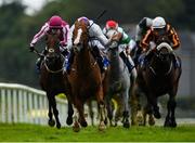 24 July 2020; Jockey Shane Kelly congratulates his ride Red Kelly as they cross the line to win the BoyleSports Ulster Derby at Down Royal Racecourse in Lisburn, Down. Racing remains behind closed doors to the public under guidelines of the Irish Government in an effort to contain the spread of the Coronavirus (COVID-19) pandemic. Photo by Seb Daly/Sportsfile