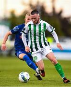 24 July 2020; Jack Watson of Bray Wanderers in action against Alistair Coote of Waterford during the club friendly match between Bray Wanderers and Waterford at Carlisle Grounds in Bray, Wicklow. Soccer matches continue to take place in front of a limited number of people in an effort to contain the spread of the coronavirus (Covid-19) pandemic. Photo by Eóin Noonan/Sportsfile